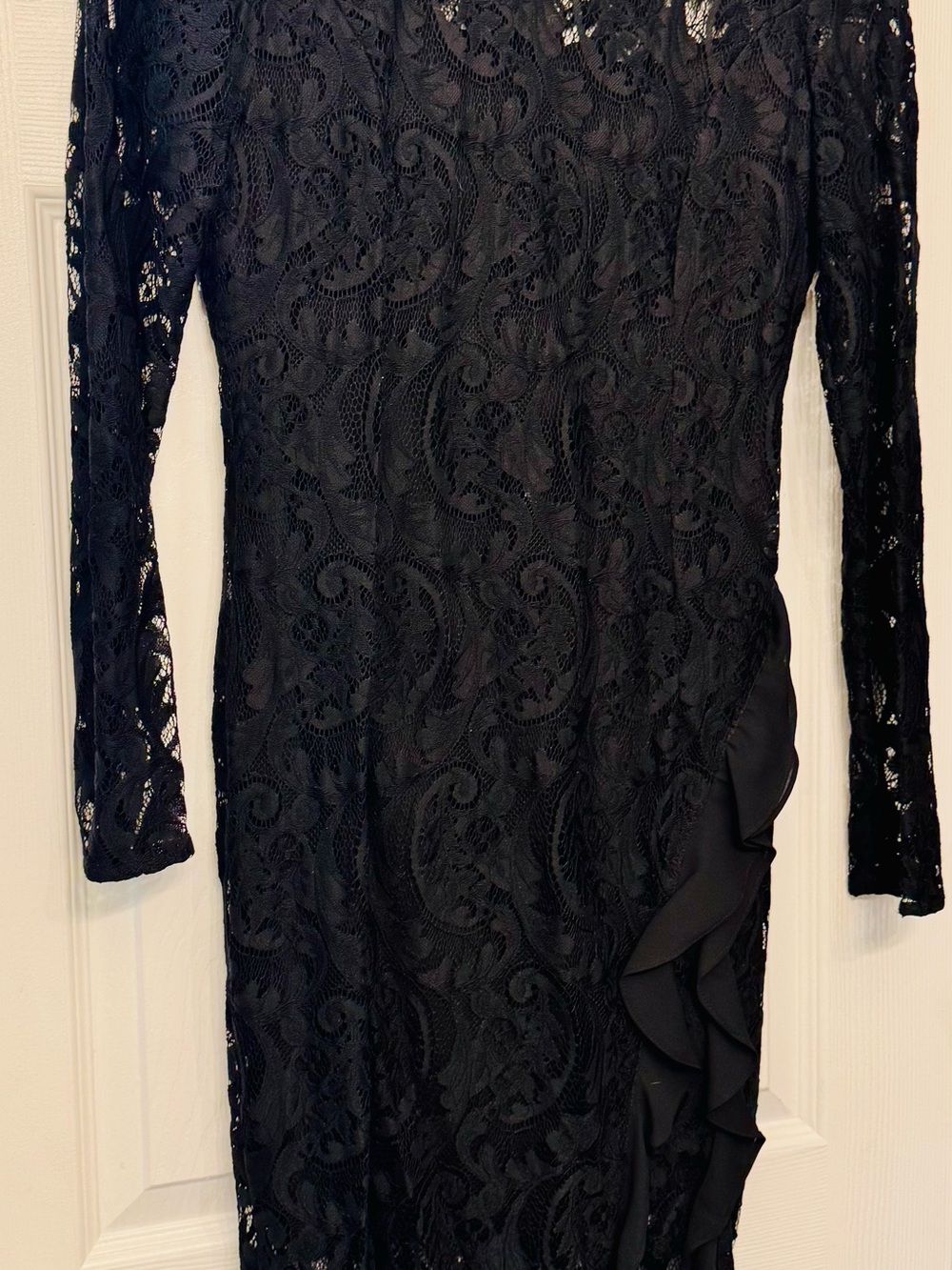 Black Lace Long-Sleeve Ruffle Dress